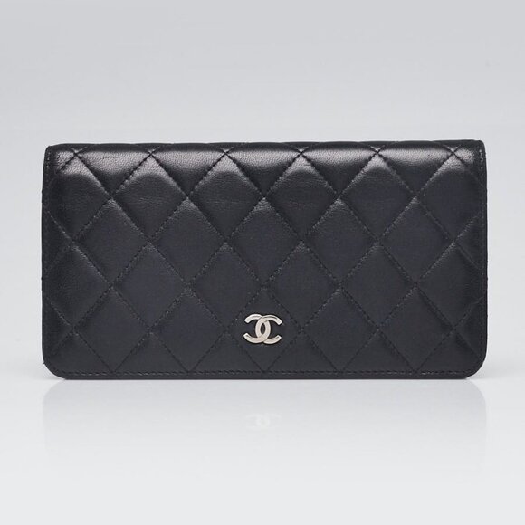 Chanel Black Lambskin Quilted Leather L Yen Wallet - Picture 1 of 9